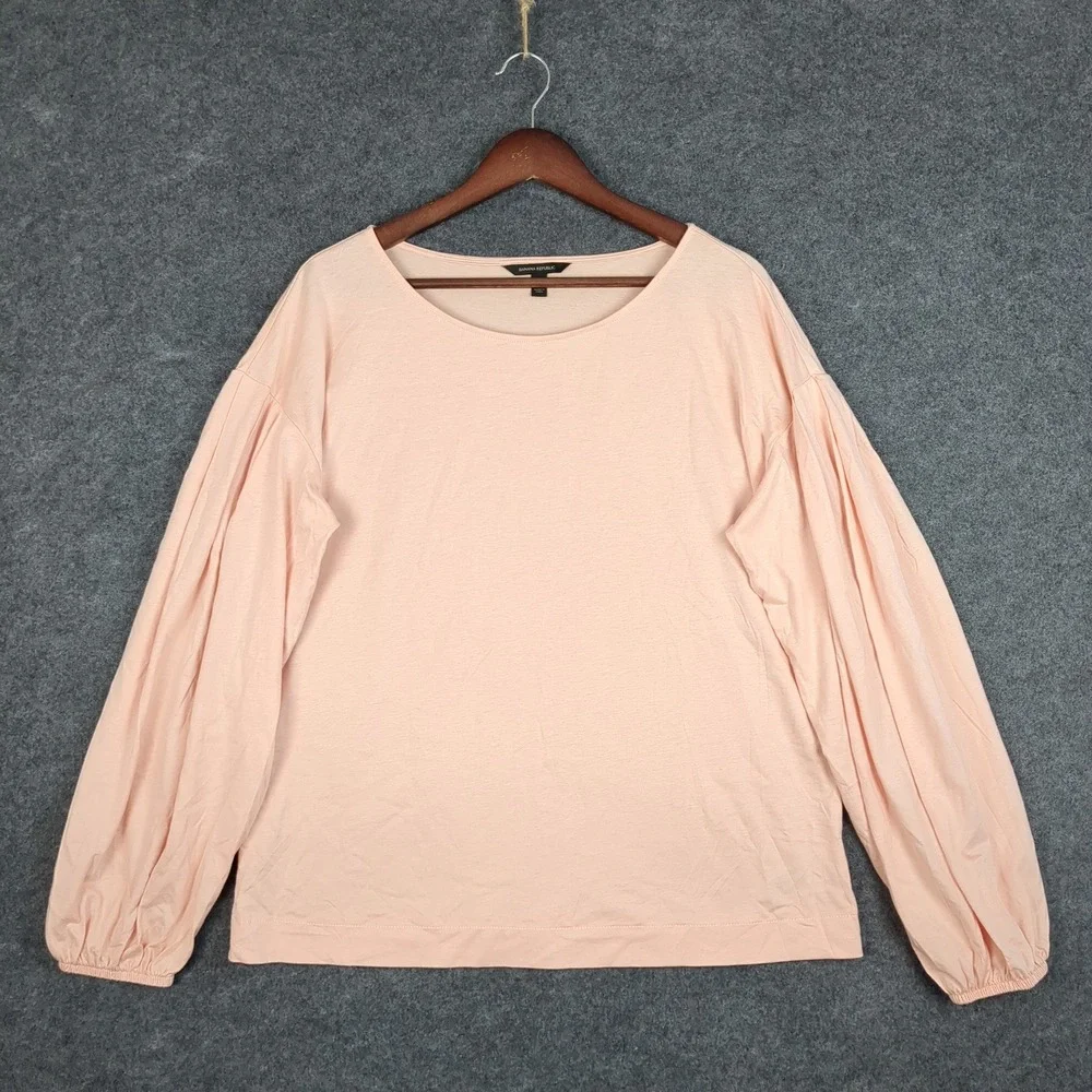 Banana Republic Womens‎ Large Peach Pink Puff Sleeve Scoop Neck Jersey Knit Top